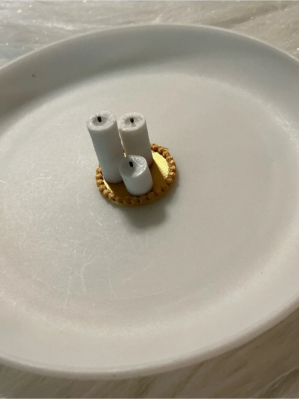 Retro style miniature candles on tray dollhouse accessories